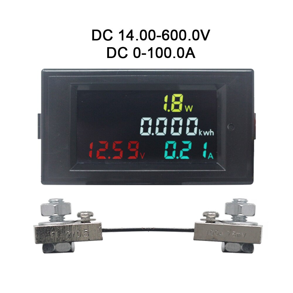 DC Power Energy Meter Monitor Voltmeter Ammeter 4 in 1 DC 14.00-600.0V 20A/50A/100A Volt Amp Watt KWH Monitor