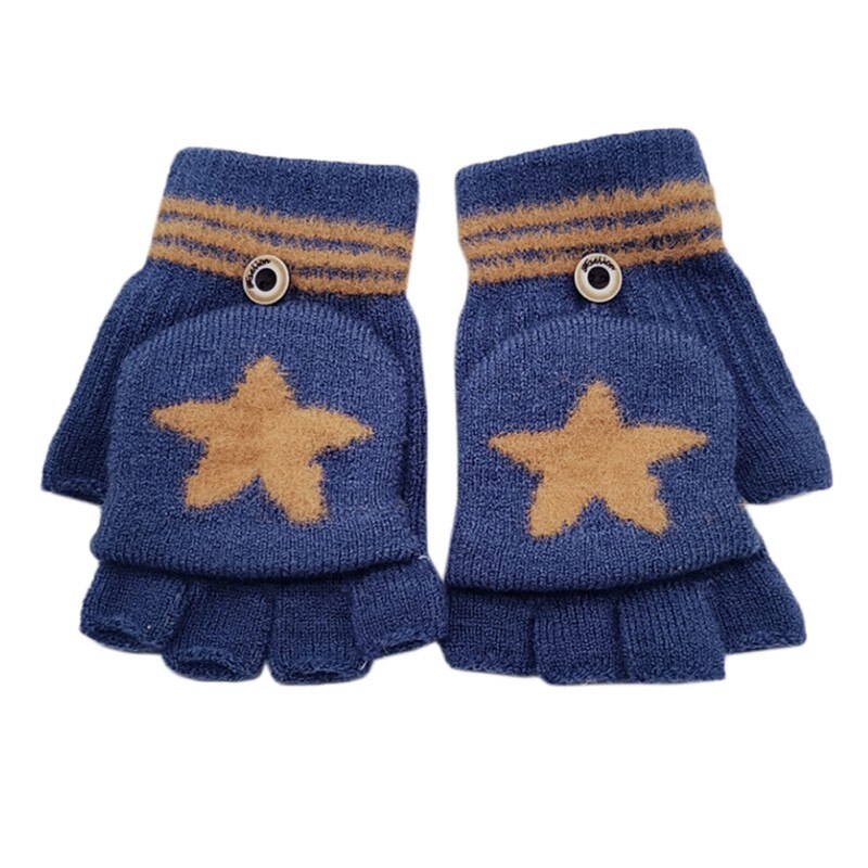 Baby Winter Gloves Children Girl Boy 8-14 Years Half Finger Flip Cover Gloves Boys Girls Warm Children Mittens Knitted Gloves 1: L