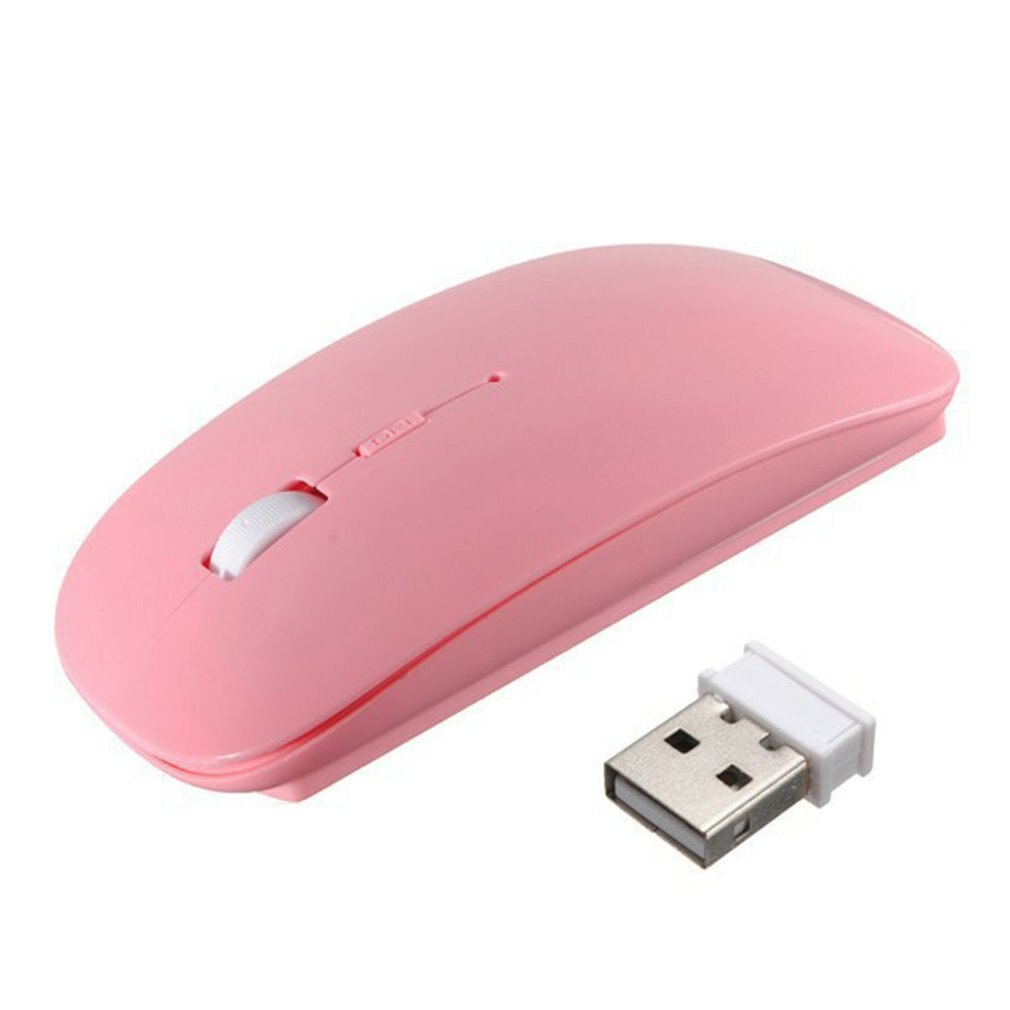 Wireless Mouse Wireless Connection 2.4GHz Candy Color Ultra Thin USB Optical Thin Slim Universal Mouse: Pink