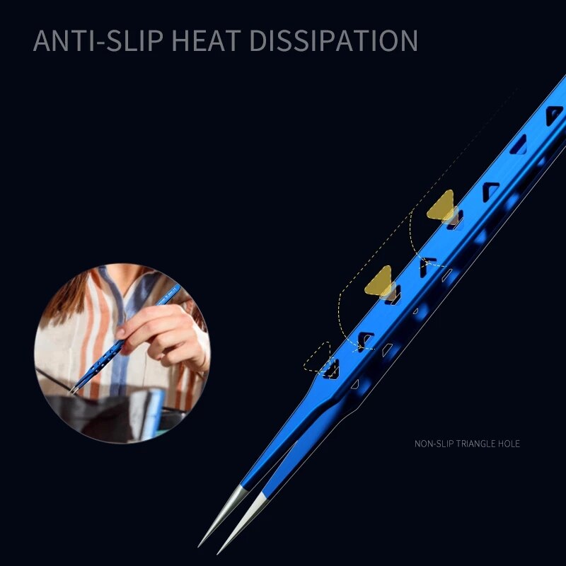 MECHANIC Aac14 Stainless Steel Tweezers Grade A 8 Hole Heat Dissipation 16CM Forceps for Phone Flying Wire Spot Welding IC Chip