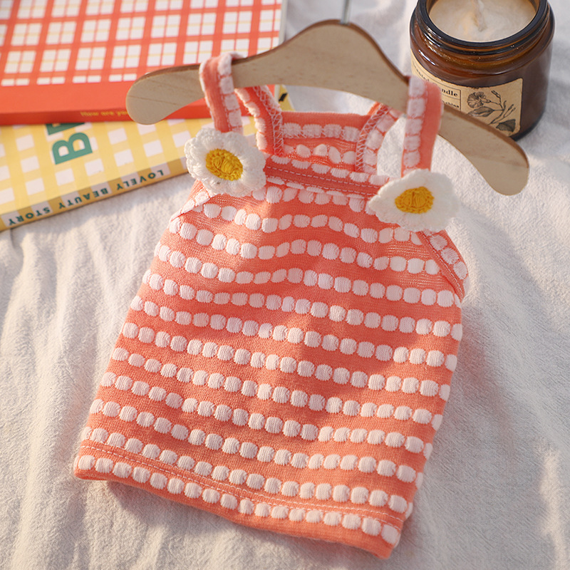 Striped Dog Clothes Summer Dog Suspender Vest Cute Puppy Singlet Flower Print Cat Shirt Pet Vest Bichon Frise Costumes