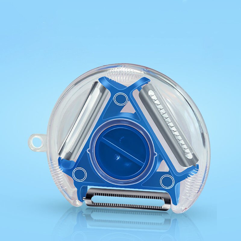 3 In 1 Magic Trio Peeler Set Slicer Stainless Steel Peeler Shredder Cutter Multi Peel Blade Grater Kitchen Accessories Non-Slip: Blue