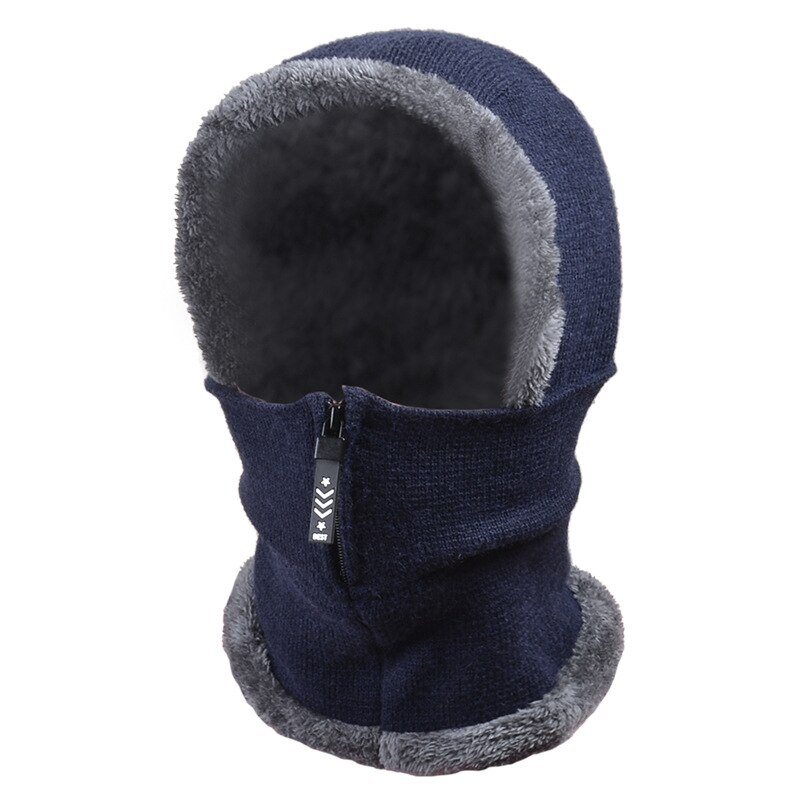 Winter Girl Knitted Hat Fleece Hood Thermal Face Cover with Zip Hat Vogue Neck Warmer Ski Riding Snow Cap Beanie Outdoor: Blue