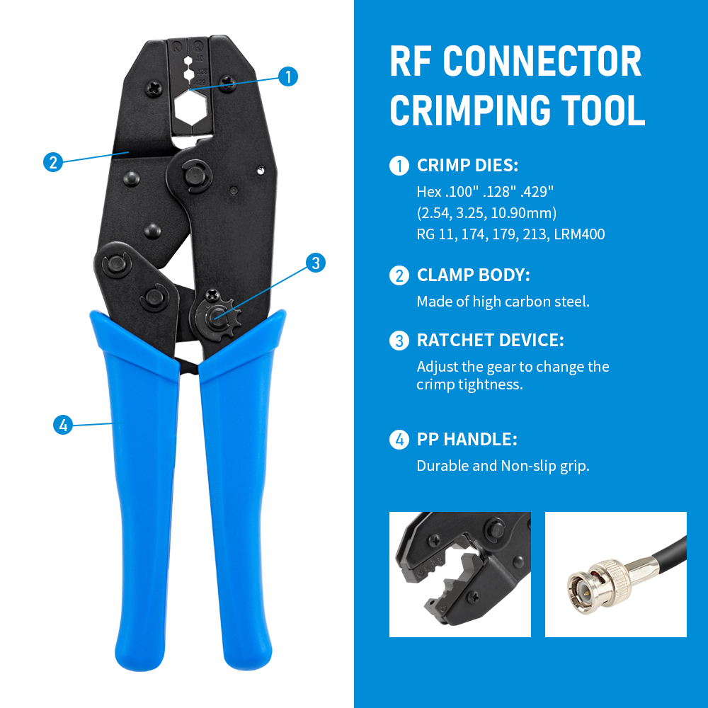 LMR400 Crimper Pliers Hand Crimping Tool for RG8 RG178 RG316 RG174 LMR400 0.429" 0.128" 0.100: green
