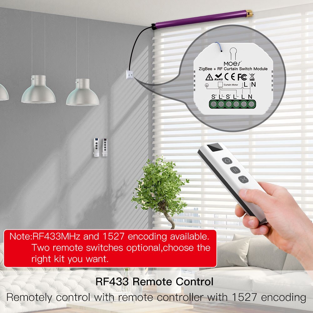 Módulo de interruptor de cortina inteligente Moes ZigBee RF433, para persiana enrollable motorizada, Motor 2MQTT, Tuya, APP inteligente Alexa y Google Home