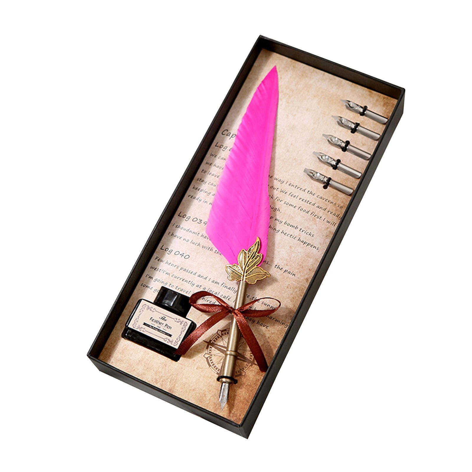 Quill Pen En Inkt Set Veer Fontein Kroontjespen Met Vervanging Penpunten Kalligrafie Schrijven Vintage Handtekening Pen: Color 6