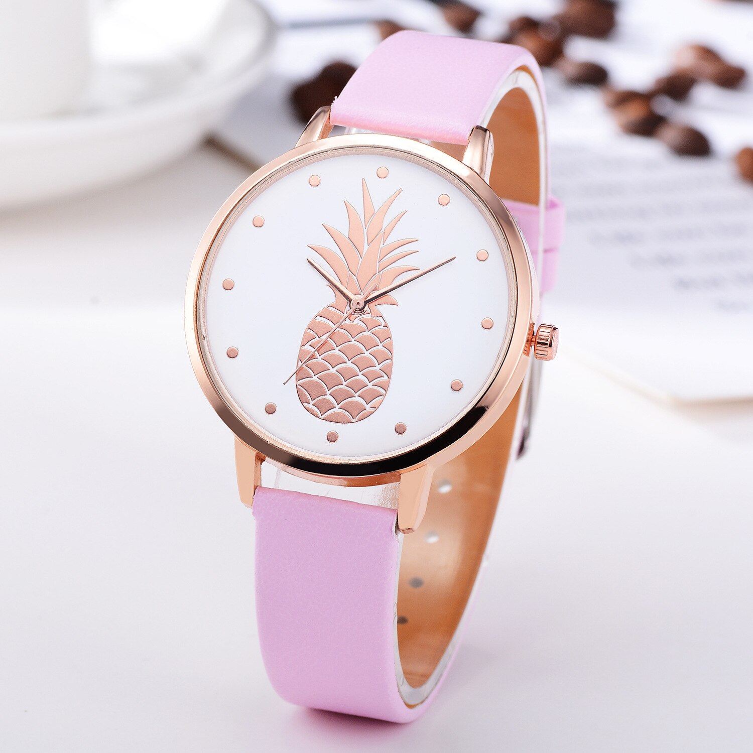 Montre à quartz analogique pour fille, bracelet en PU, motif ananas, à la , couleur, d&#39;anniversaire,: 6