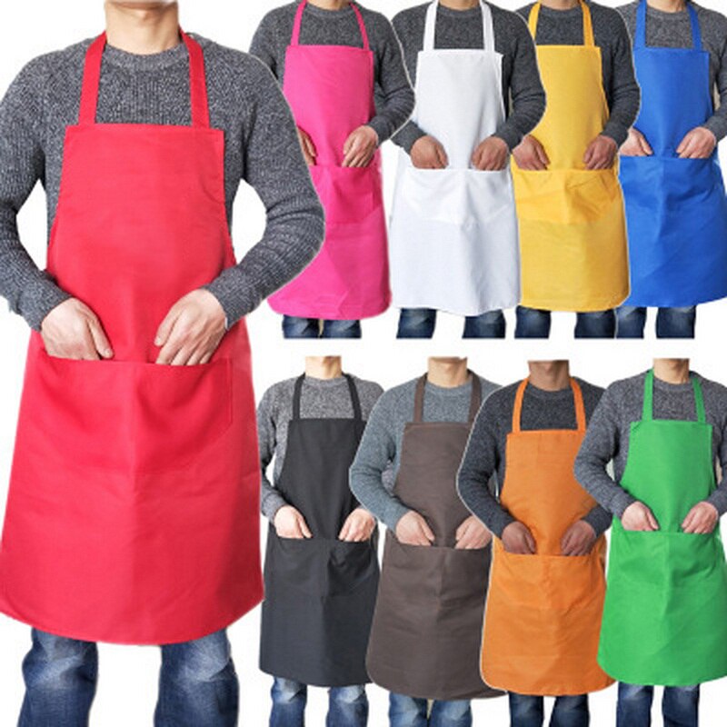 Pure kleur kookschort voor vrouwen mannen keuken dikke huishoudelijke schoonmaak schort katoen polyester met dubbele zak dropshipping