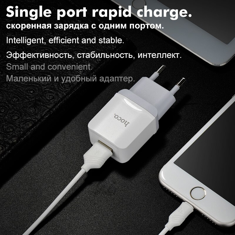 HOCO Universele 5V2. 4A USB Charger Adapter Met Oplaadkabel Muur Travel Charger EU Stekkers Draagbare voor iPhone X Samsung Xiaomi