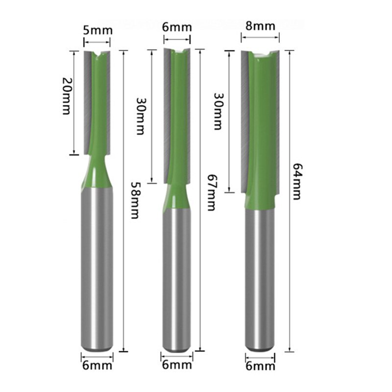 Beroep Frees Houtbewerking Gereedschap Hout Frees Enkele Dubbele Fluit Straight Bit Steken 3Mm-12Mm Cutter hoofd: 5 6 8mm(3pc)