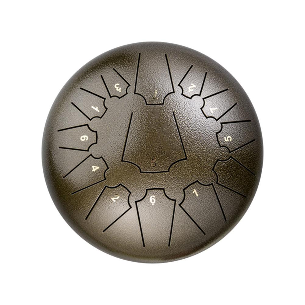 12 Inch 13 Notes Steel Tongue Drum Tune C Empty Spirit Drum Percussion Hand Pan Drum Musical Instruments With Mallet & Carry Bag: bronze green