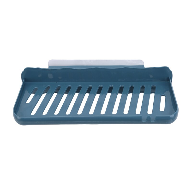 Wall-Mounted Soap Box Perforated Single-Layer Drain Soap Sponge Rack Kitchen And Bathroom Soap Rack: Navy blue