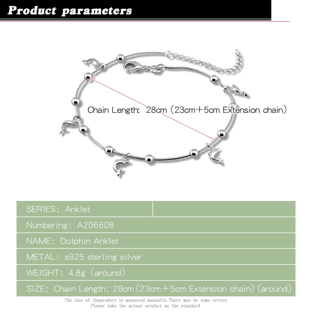 925 sterling silver anklet dolphin pendant solid silver women ankle anklet silver bracelet Joalharia