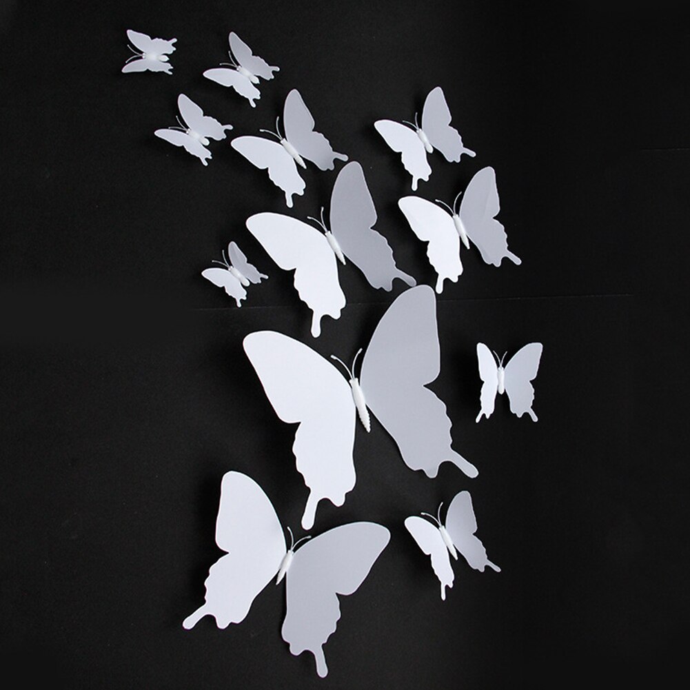 12 stk 3d sommerfugl enkeltlag bryllup hjemmeindretning soveværelse væg klistermærke med magnet pvc bærbar stue køleskab diy mærkater: Hvid