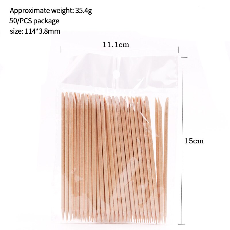 Manicure tools orange stick wooden sign dead skin push 11.4cm double head 100pcs/50pcs bag with dot drill stick: 114mm 50pcs