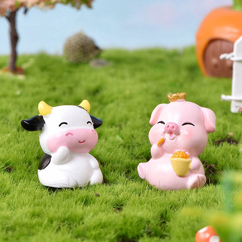 Kawaii Mini Cow Pig Animals Home Micro Fairy Garden Figurines Miniatures Home Garden Decoration DIY Accessories