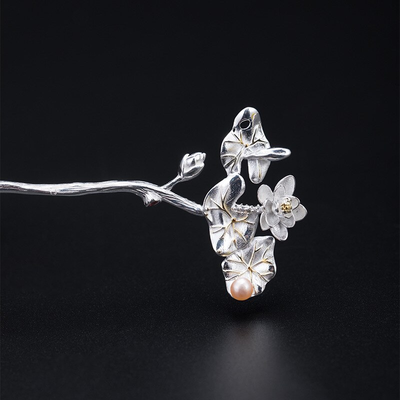 Lotus Bloem Bladeren Haaraccessoires Voor Vrouwen Vlechten Bruiloft Haar Sieraden 925 Sterling Zilveren Parel Chinese Japanse Haar Stok