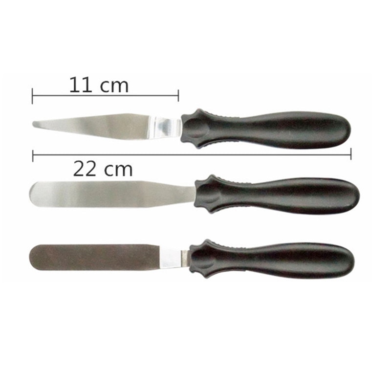3Pcs/Set Blade Black Spatula Cake Icing Spatula Smooth Filling Tool Cutter Set Baking Pastry Decorating Tool