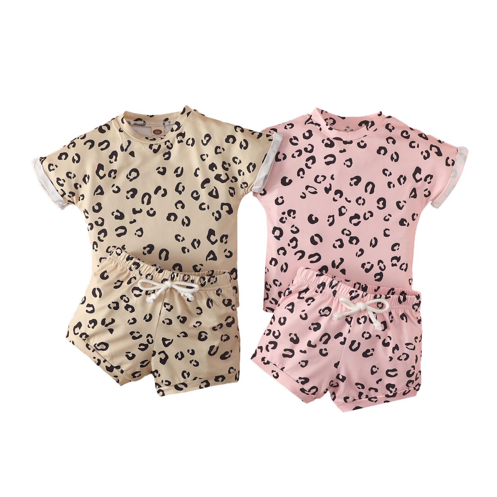 Pantaloncini estivi per neonate per bambini neonati completi girocollo manica corta stampa leopardo pantaloncini elastici in vita