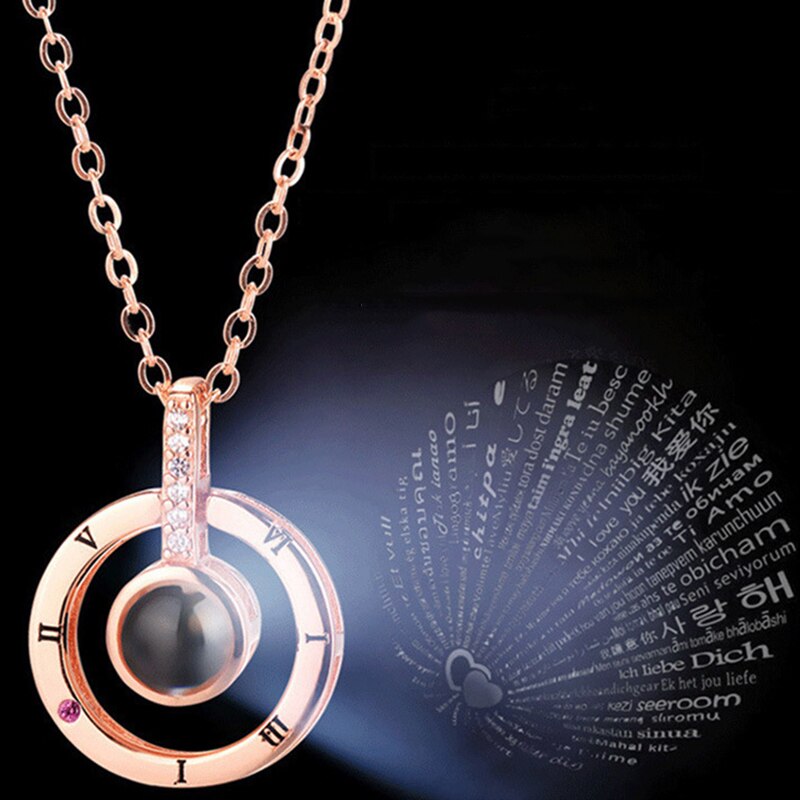 Rose Goud 100 Talen I Love U Projectie Hanger Ketting Voor Vrouwen Sieraden Liefde Geheugen Bruiloft Ketting Valentijnsdag: Puur Goud Kleur