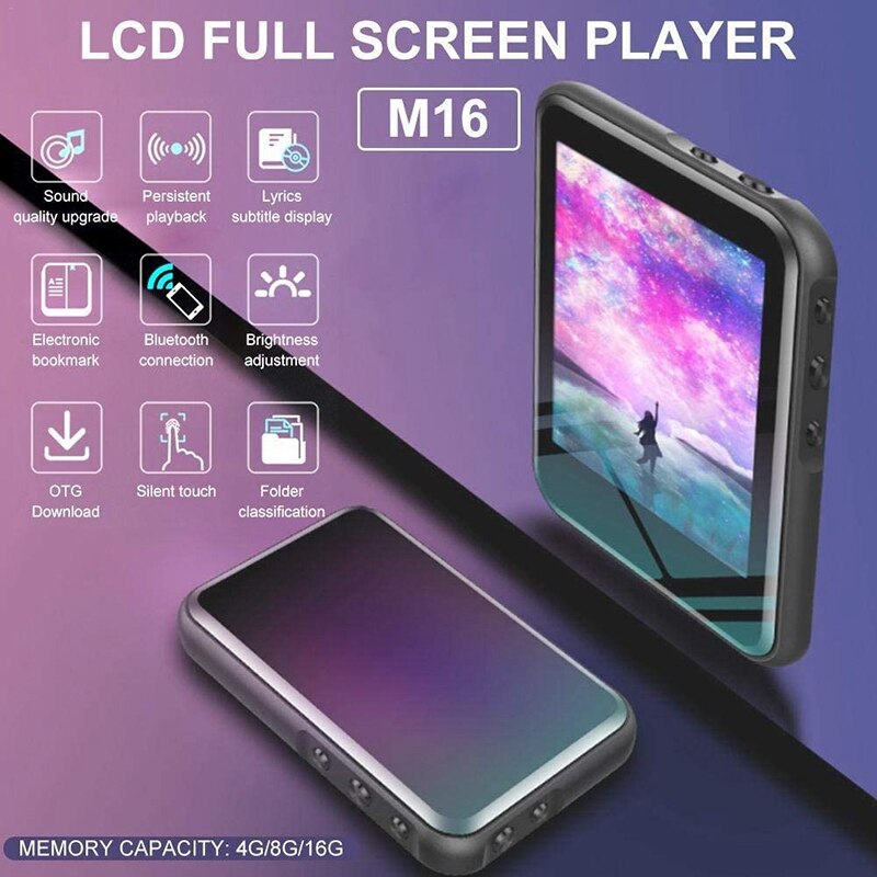 Lecteur MP3 avec Bluetooth lecteur de musique Hi-Fi stéréo Mini lecteur Portable e-book lecteur mince MP4 Player-8G