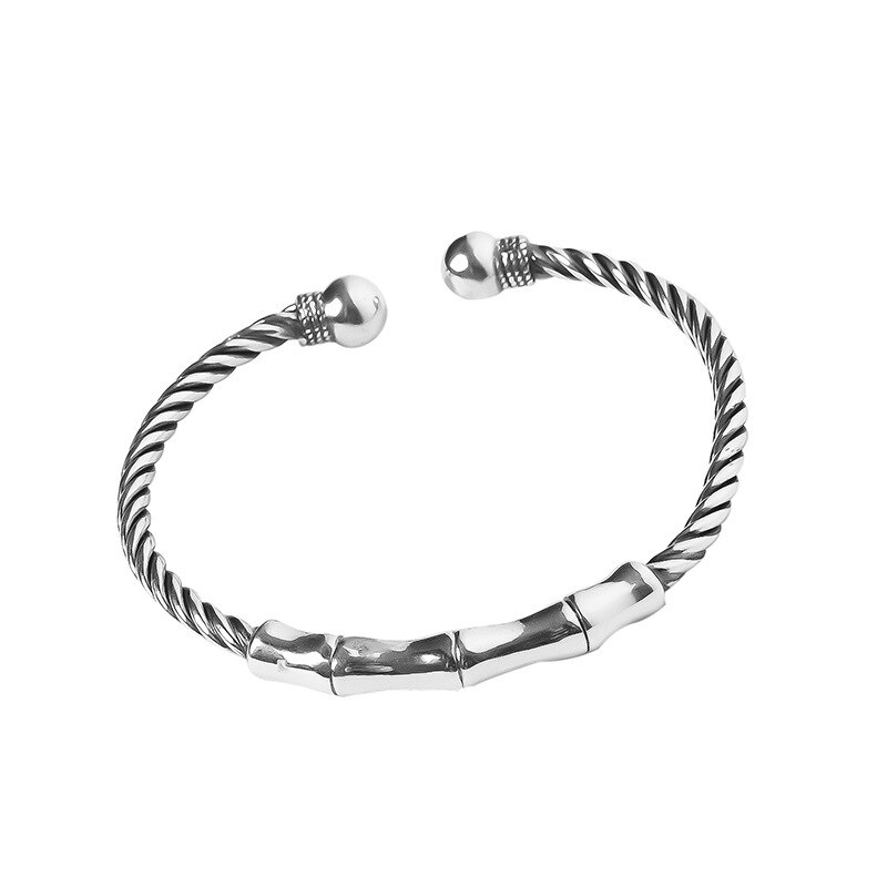 925 Sterling Zilver Bamboe Armbanden & Armband Voor Vrouwen Mannen Glad Open Manchet Bangle Verstelbare