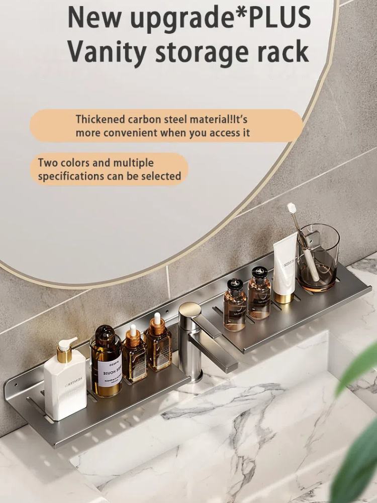 Bathroom U-Shaped Rack Wall Mount Floating Shelf Over Sink Organizer Wash Basin Groove Rack Punch-Free Storage Accessories