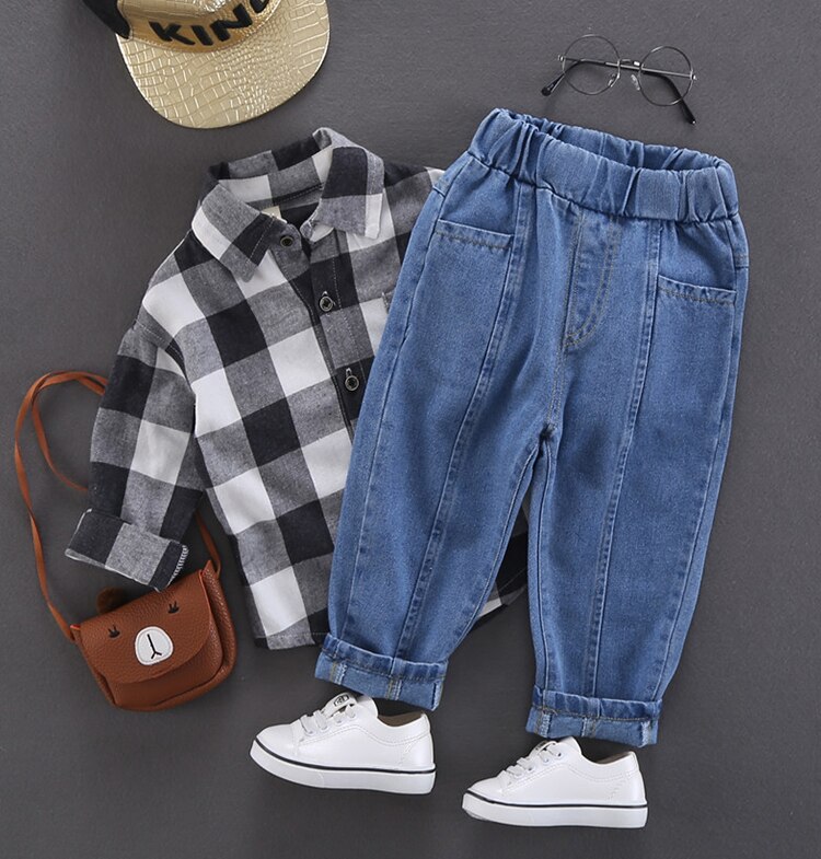 Jongensbroeken kinderjeans casual lente effen katoen midden elastische taille broek voor jongensjeans kinderkleding kinderbroeken