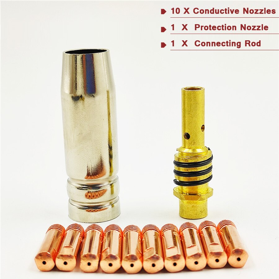 12Pcs Conductive Nozzle 0.6 0.8 0.9 1.0 1.2mm MB-15AK MIG/MAG M6 Welding Weld Torch Contact Tips Holder Gas Nozzle Part Tool Set