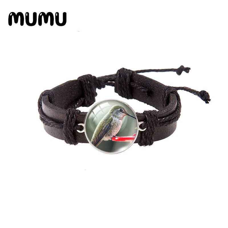 Hummingbird Flower Leather Bracelet Round Glass Dome Bracelets Handmade Jewelry Men Women: 8