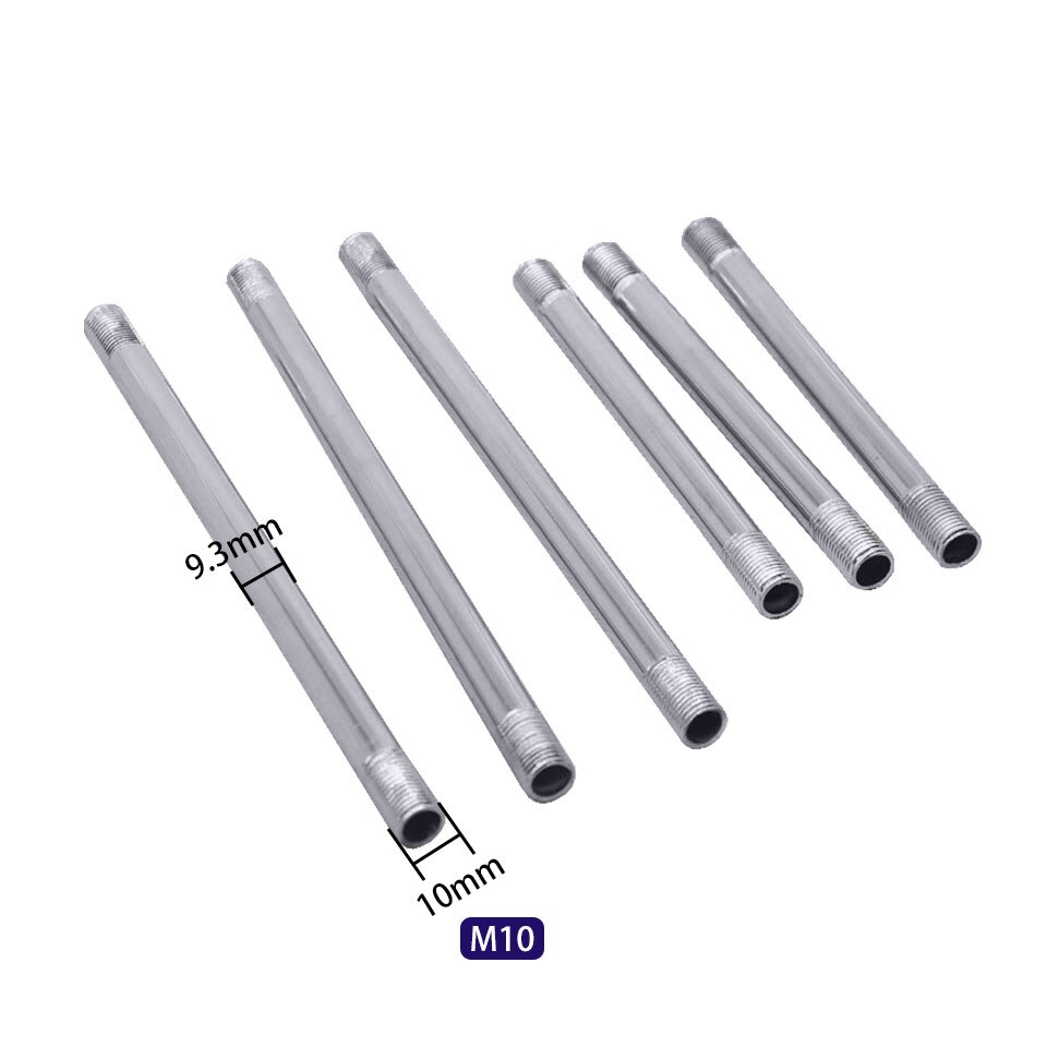 2 stk dia 9.3mm to utvendige tenner  m10 rett rør krom jernstang hult tannrør bordlampe gulvlys tilkoblingsrør
