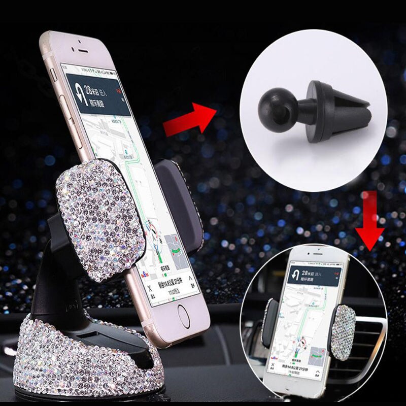 Krystall rhinestones universell bil telefonholder til iphone smarttelefon mobiltelefon auto holder stativ luftventil telefonholder