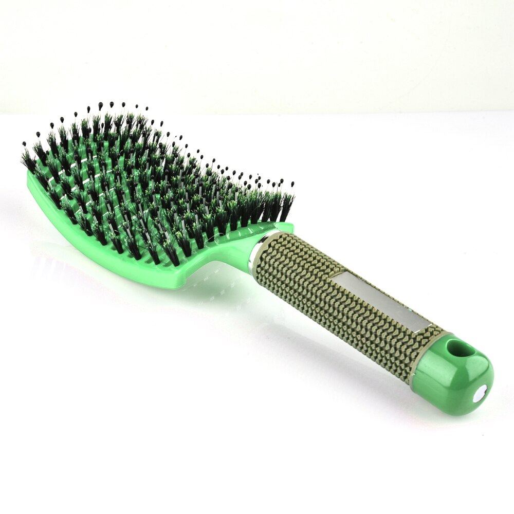 Zakrzywiona szczotka robić włosów z włosia dzika profesjonalna rozczesywania szczotka robić włosów masaż głowy grzebień fryzjerstwo stylizacja CombFor grzebienie robić włosów dzik: zielony