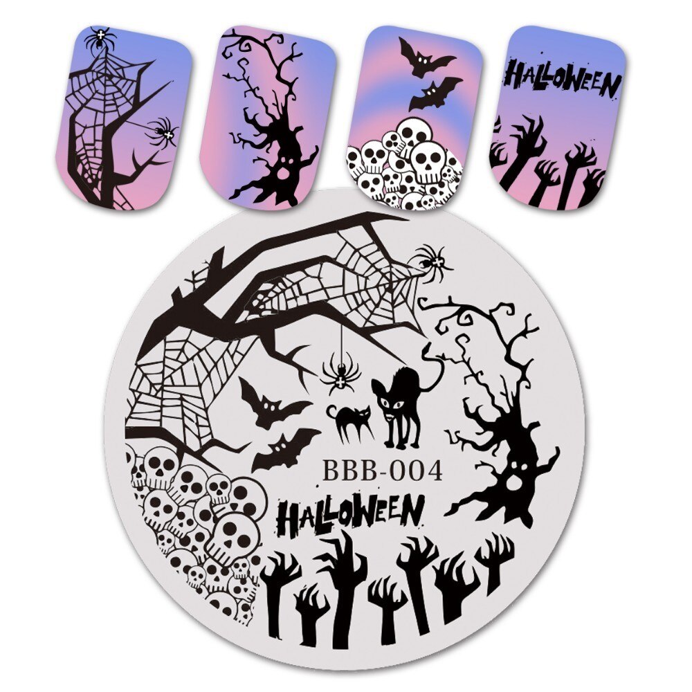 Beautybigbang negle stempling plader halloween edderkop kraniet græskar heks billede nail art skabelon stencil til negle bbb xl -027: B4