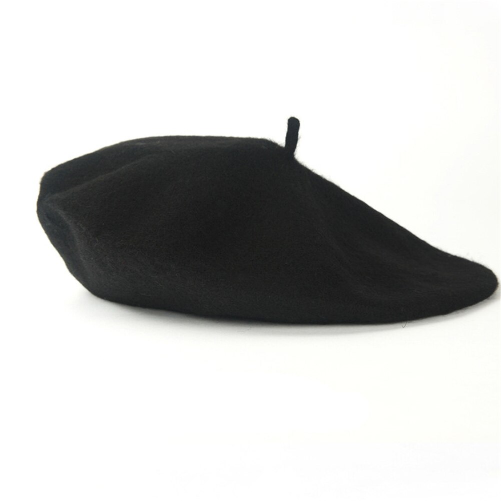 Vintage Winter Warm Wol Vlakte Baret Voor Vrouwen Meisjes Kunstenaar Casual Solid Black Red Beanie Caps Boinas para Mujer: black