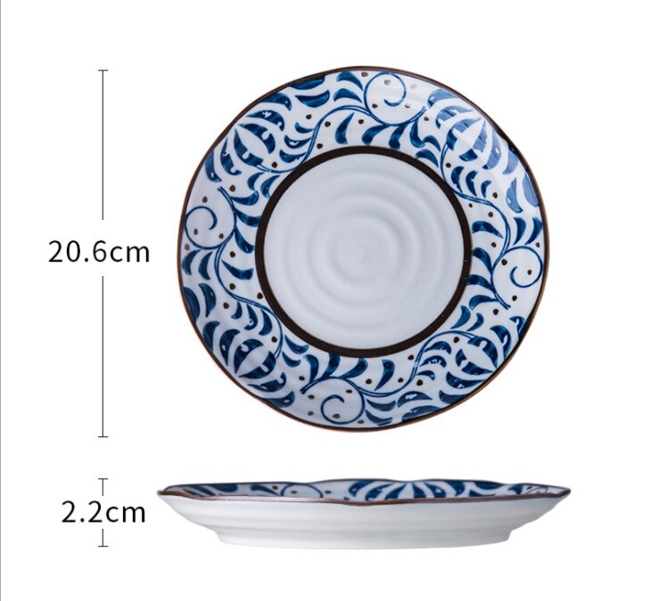 8 tommer japansk keramisk tallerken hjemmespiseskål rundt håndmalet bordservice personlighedsfad til middagsplader: 2