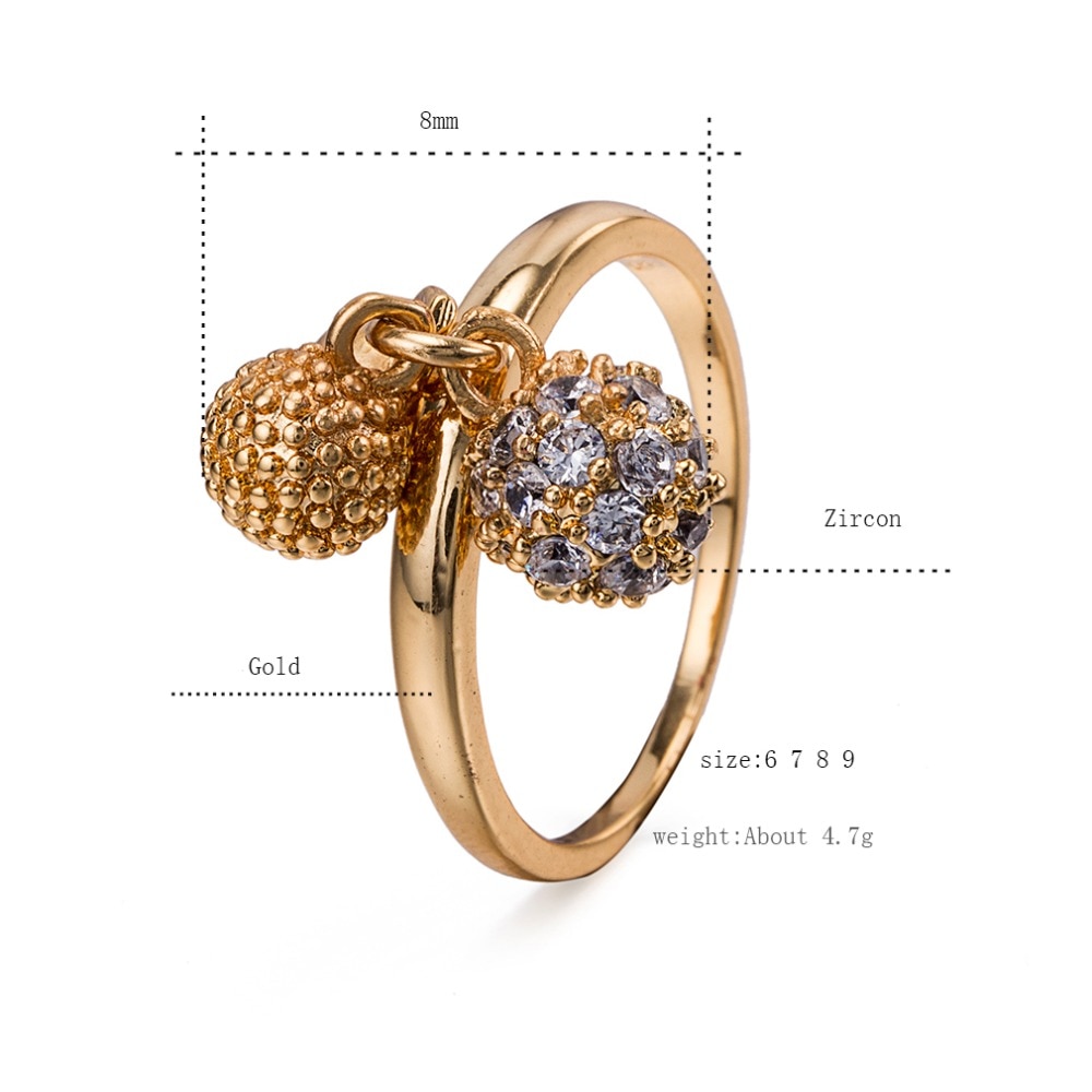 Luxury gold Engagement Rings For Women Cubic Zirconia ring For Bridal Wedding three pendant Crystals rings