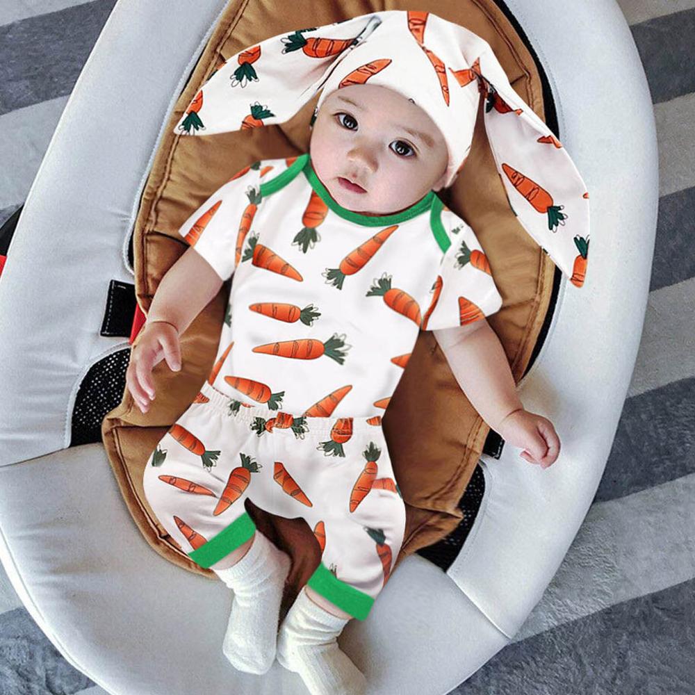 Baby Baby Jongens & Meisjes Kleding Cartoon Wortel Print Romper Jumpsuit En Rrabbit Oren Hoed Jaar Kostuum Voor Pasgeboren algehele