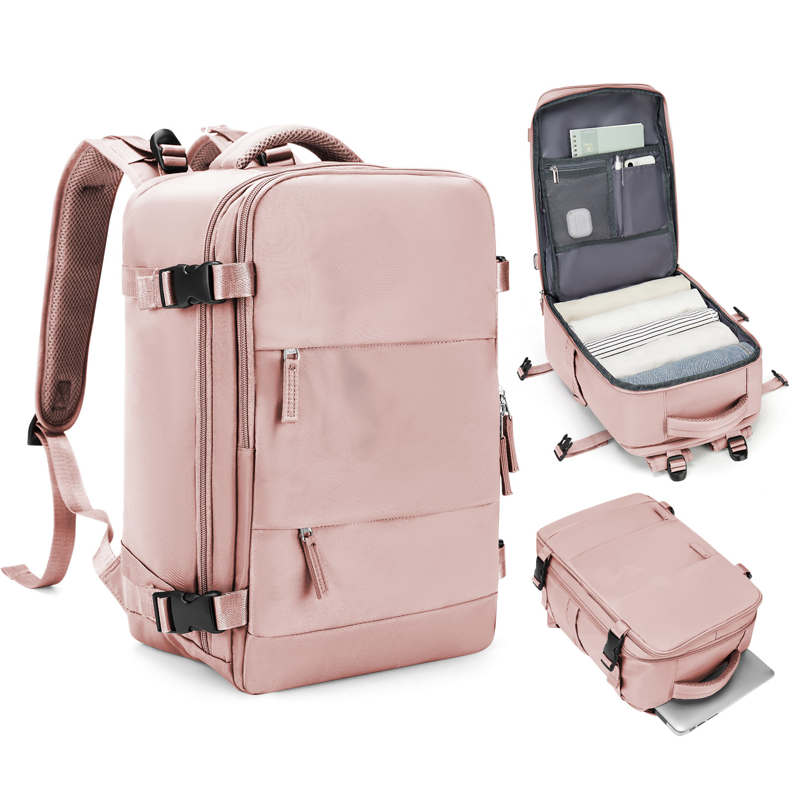Borsa da cabina 40:*25:*20, zaino da viaggio ad alta capacità approvato dalla compagnia aerea, borsa per laptop da lavoro impermeabile appositamente progettata per uomo: Colore rosa