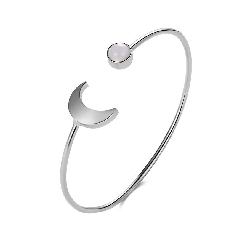 Kvinder armbånd armbånd damer måne armringe smykker par håndlavede trendy sølvfarve legering pulseraser: Sølvfarvet
