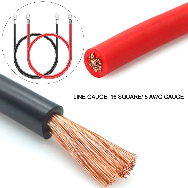 1Pair 50cm Wire Copper Negative Battery Ground Cable Terminal Kit 5AWG 100A Terminal Parts for RV ATV Car Boat Red Black Cables