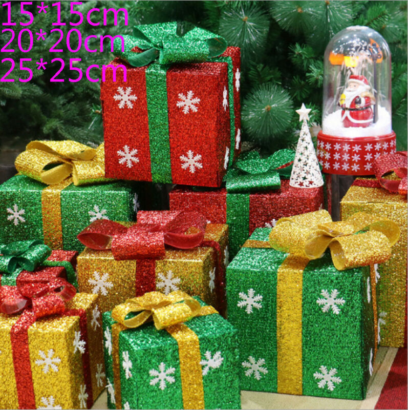 DIY Christmas Box Snowflake Glitter Wrapping Boxes Xmas Home Decor 15/20/ 25cm