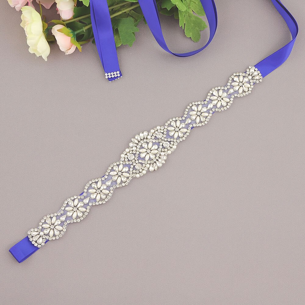 S161-S Luxe Bruid Jurk Riemen Met Strass Bruids Bruiloft Accessoires Riem Voor Vrouwen Trouwjurk Parel Riem Formele Riemen: Royal blue