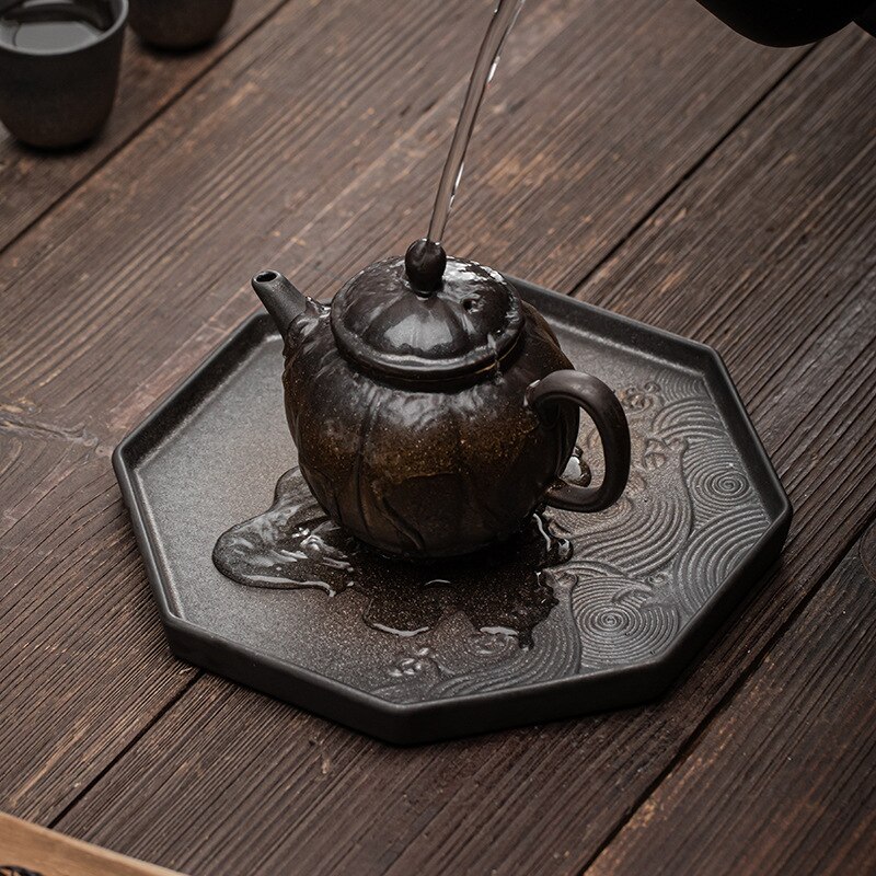Japanese Gilding Iron Glaze Bamboo Tea Tray Ceramic Pot Pot Holder Support Tea Table Small Tea Tray Fruit Tray Tea Cake Tray