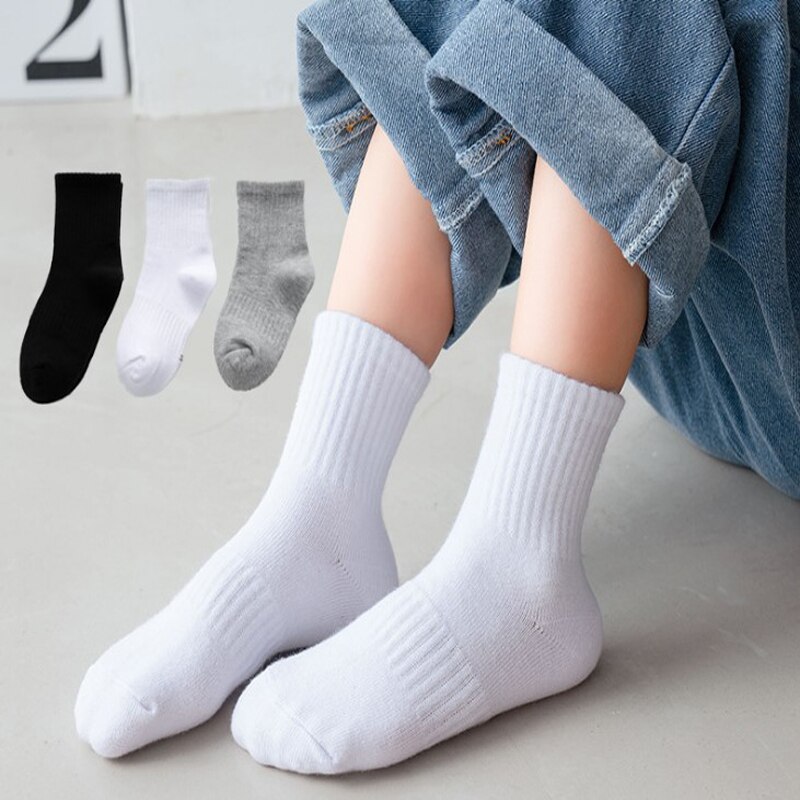 Meias de algodão crianças primavera outono meninas crianças menino esportes sólido branco preto cinza 3 pares chaussettes sandq bebê 2021new