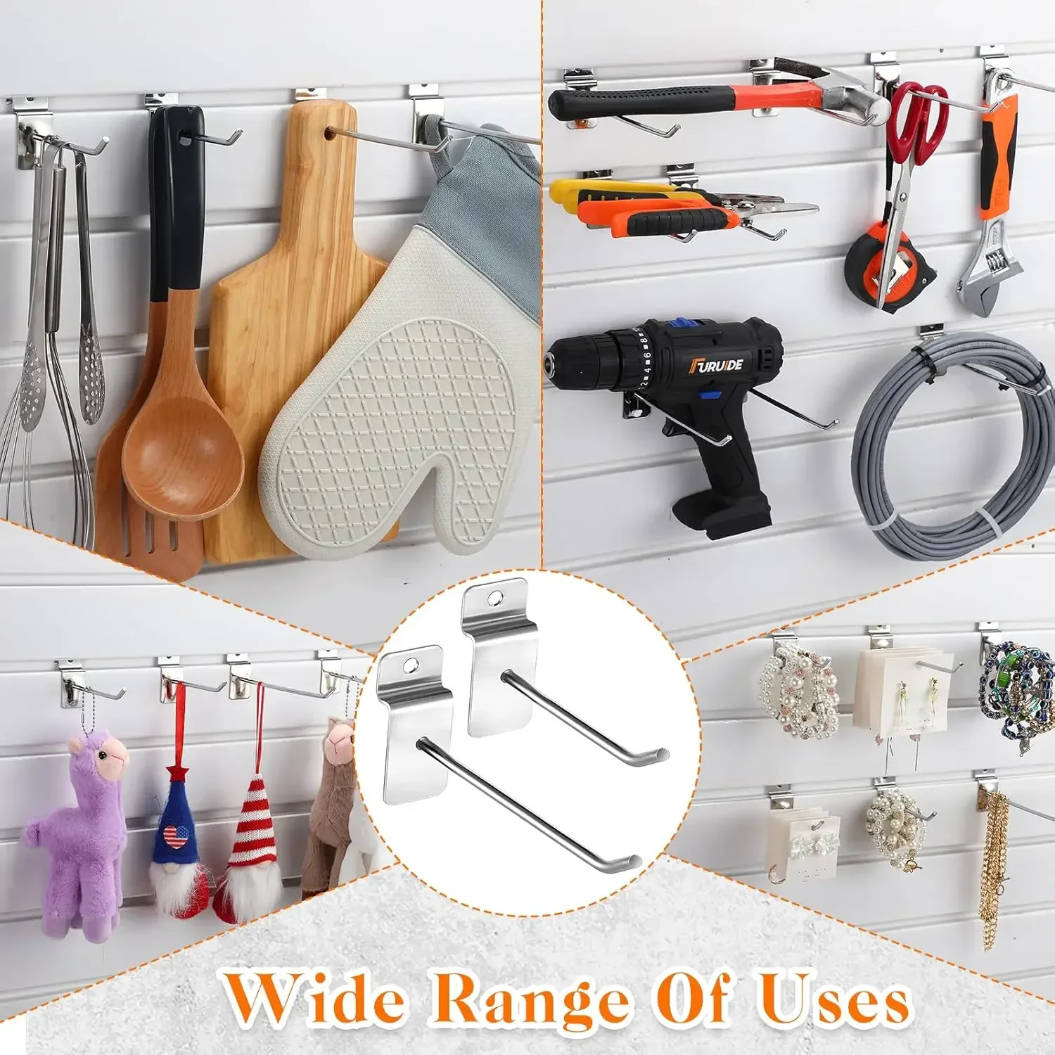 100/20Pcs Slatwall Panel Hook Slat Wall Hanging Hooks Metal Slatwall Hooks and Hangers Thickness Silver Slatwall Pegs for Garage