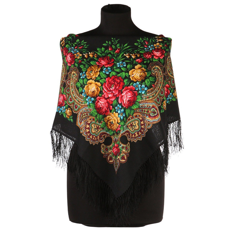 Chal de estilo ruso Pavlovo Posad, chal Vintage con estampado Floral, hiyab, bufanda con borlas, 35*35 '',