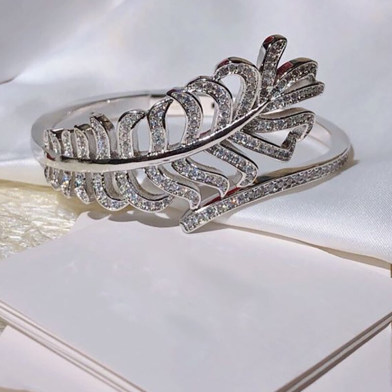 Brand Pure 925 Sterling Silver Jewelry For Women Feather Bangle Bowknot Bangle Wedding Jewelry Engagement 925 Bracelet