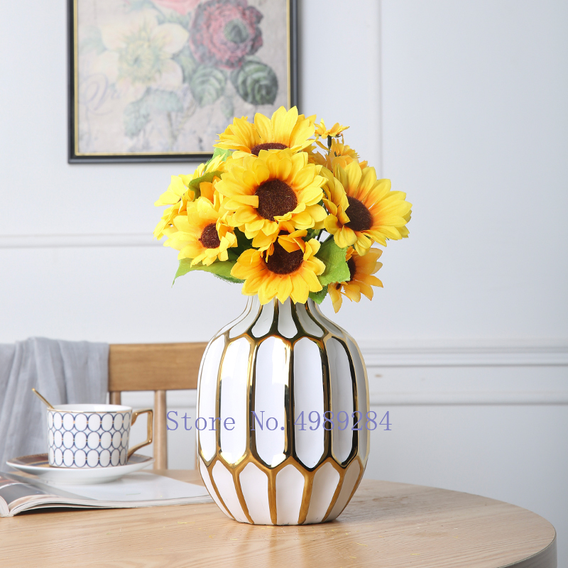 Nordic Creatieve keramiek vaas Gouden bloem vaas Moderne thuis woonkamer bloemstuk accessoires Decoratieve ornamenten