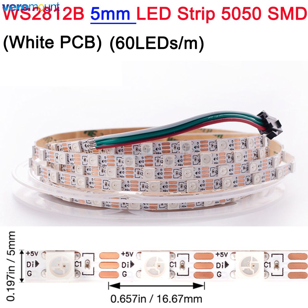 3mm 4mm 5mm Super Slim Narrow Width PCB WS2812B Pixel LED Strip Individually Addressable RGB Pixel Strip IP20 DC 5V 60leds/m 1m: Emitting Color5 / 2m